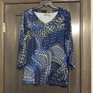EASYWEAR BY CHICOS Womens Knit Tunic Top 3/4 Sleeve‎ Blue design Size 1